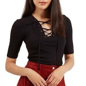 Topshop lace-up black crop top